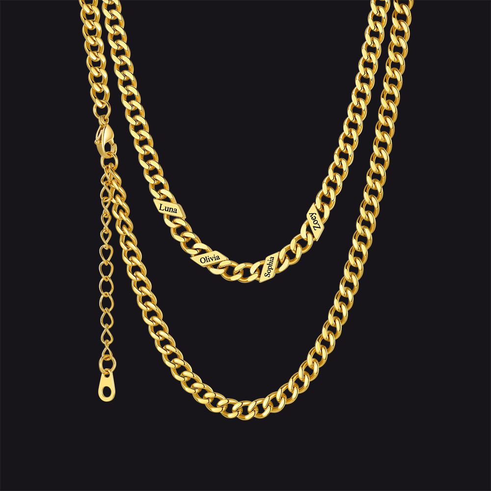 14k Gold / 5mm / 4 Names  Engraved Name Cuban Chain Necklace for Women Men