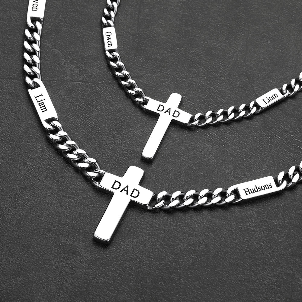  Engraved Name Cuban Chain Necklace with Cross for Men for Dad, 5/7MM