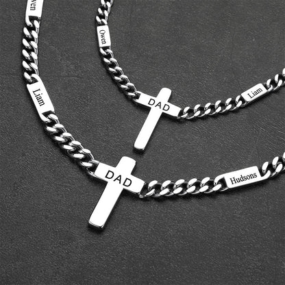  Engraved Name Cuban Chain Necklace with Cross for Men for Dad, 5/7MM