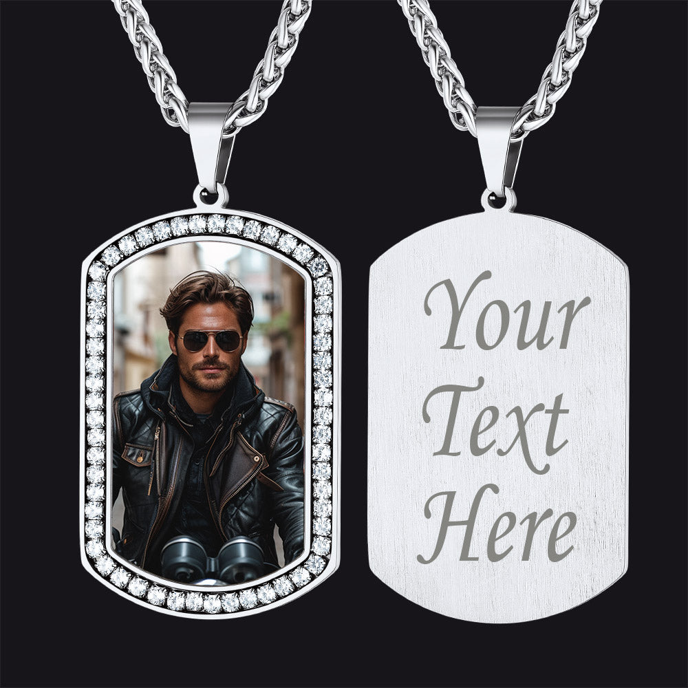 Customized Picture Dog Tag Necklace Cubic Zirconia Memorial Gift
