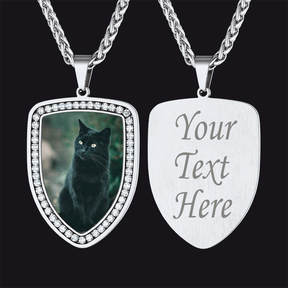 Personalized Shield Picture Necklace Pendant CZ