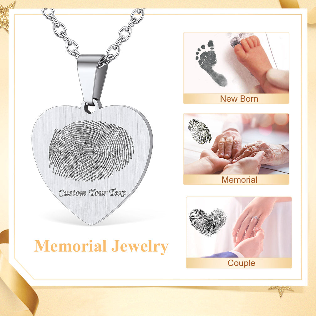 Customized Heart Photo Fingerprint Necklace for Women FaithHeart Jewelry