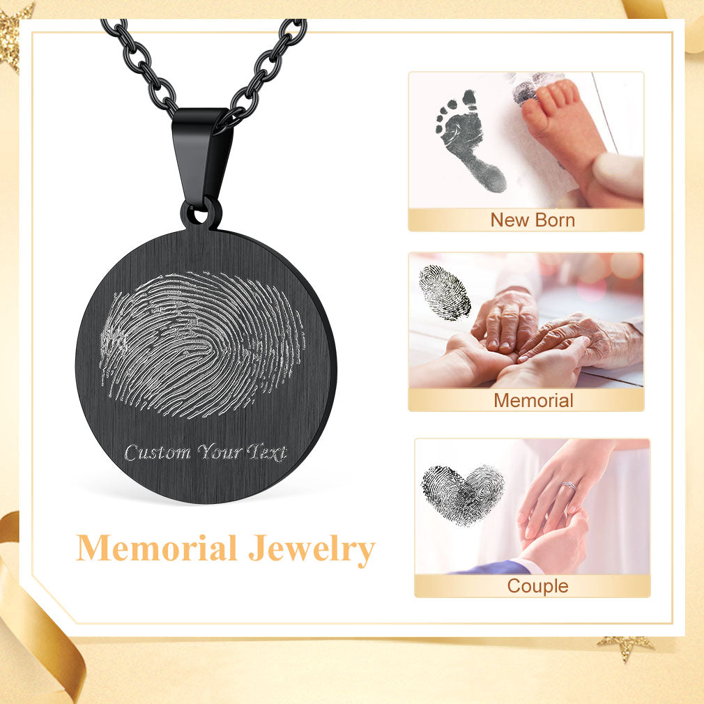 Customized Photo Fingerprint Round Pendant Necklace FaithHeart Jewelry