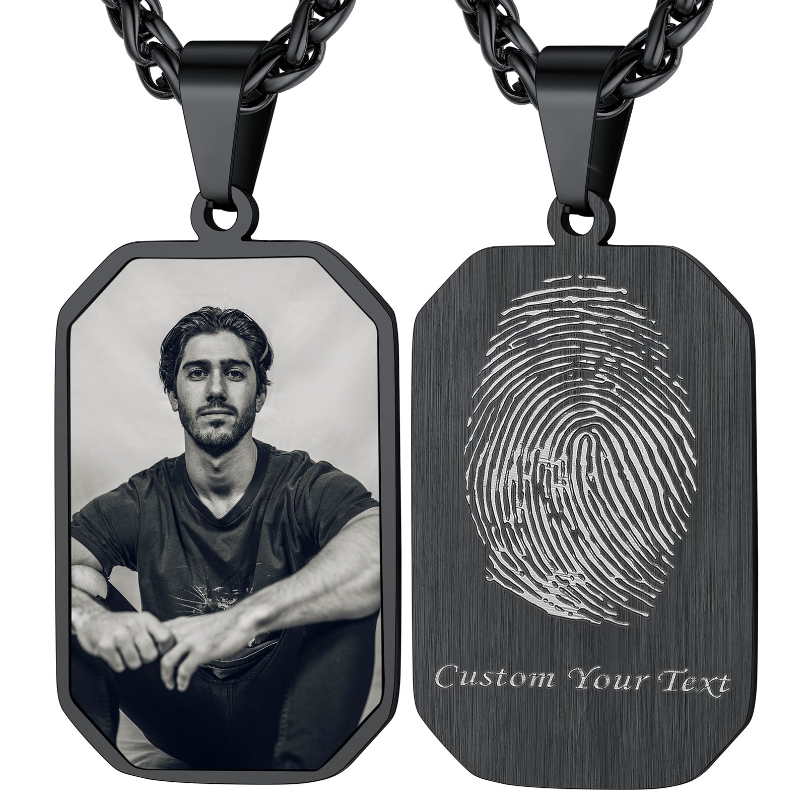 Customized Hexagon Photo Fingerprint Necklace for Men FaithHeart Jewelry