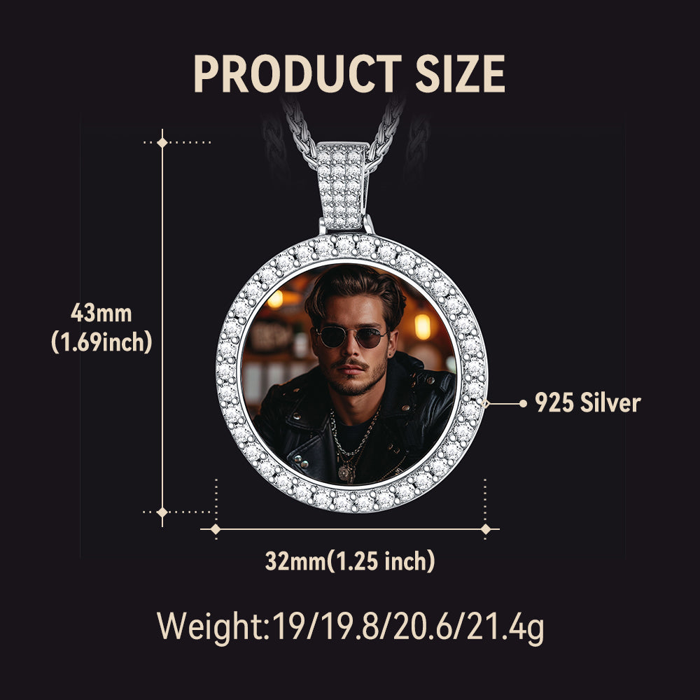 Silver Customized Zircon Picture Necklace Memorial Pendant for Men