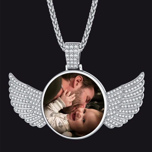 FaithHeart Sterling Silver Angel Wings Picture Necklace For Men FaithHeart