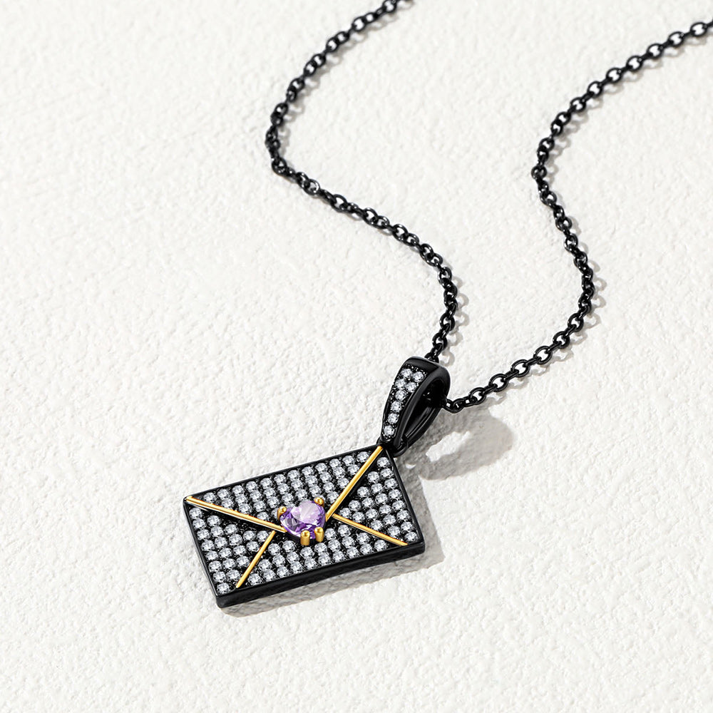 Persoanlised Picture CZ Envelop Necklace with Birthstone Gifts for Women