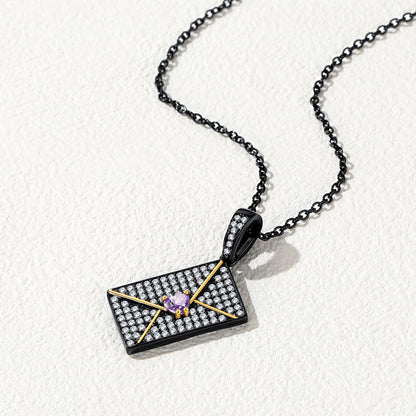 Persoanlised Picture CZ Envelop Necklace with Birthstone Gifts for Women