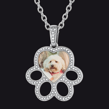 Personalized Picture Dog Paw Necklace with CZ for Women Pet Lover