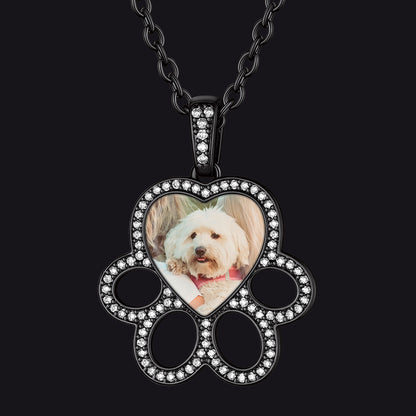 Black Personalized Picture Dog Paw Necklace with CZ