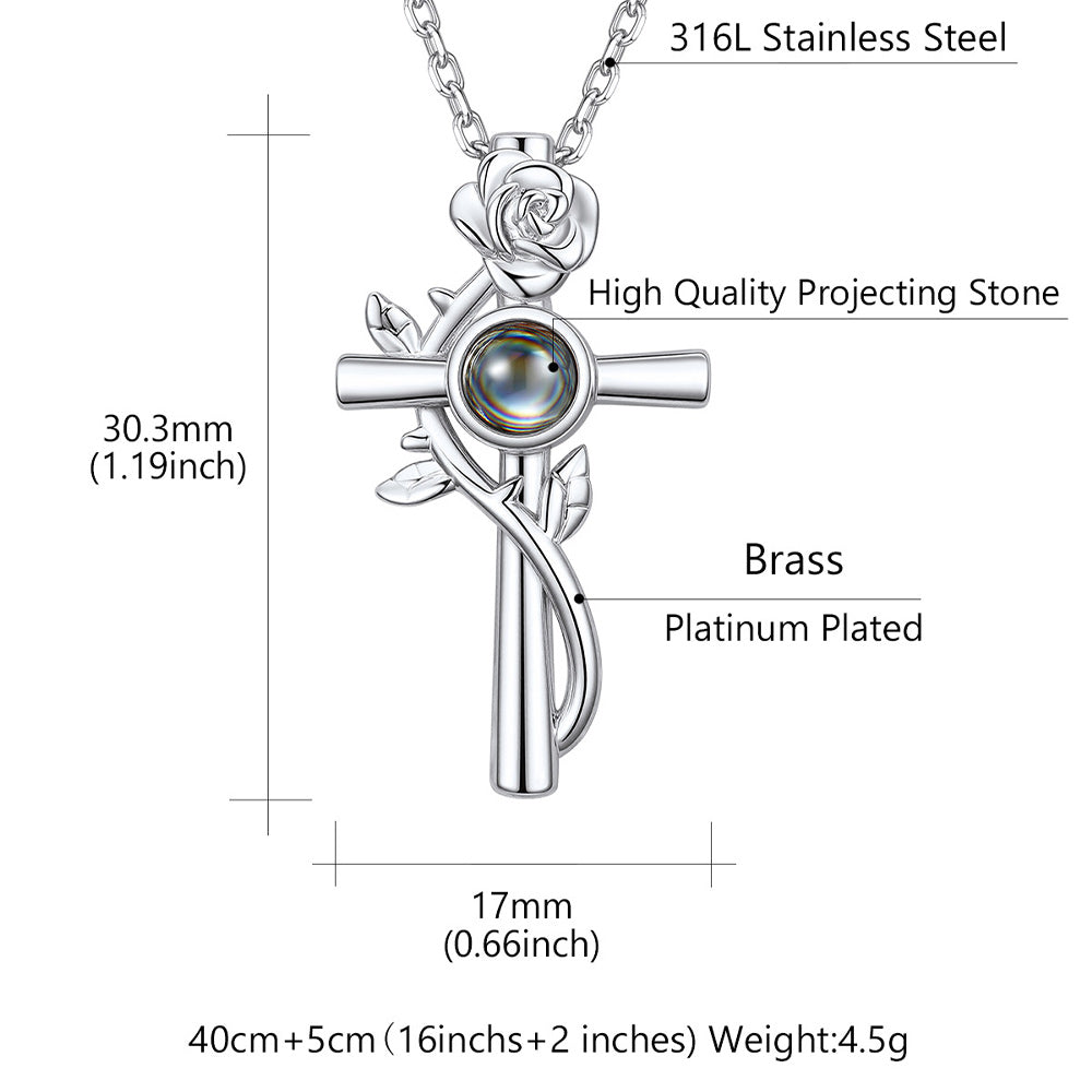  Personalized Projection Picture Cross Necklace with Rose for Women Mom Details: Dimensions, Hypoallergenic, Lobster-Claw-Clasps