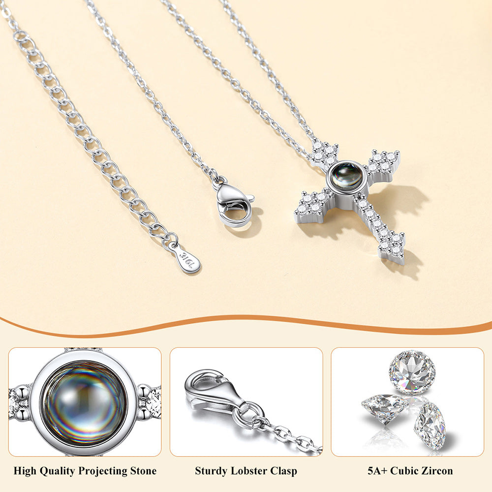  Personalized Projection Picture Punk Cross Necklace with CZ