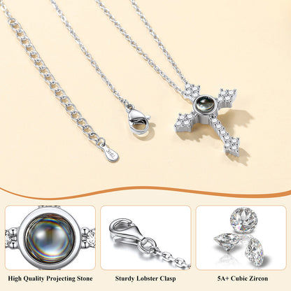  Personalized Projection Picture Punk Cross Necklace with CZ