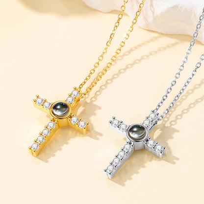  Personalized Projection Picture Cross Necklace with CZ for Women