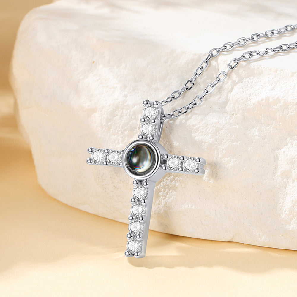  Personalized Projection Picture Cross Necklace with CZ for Women