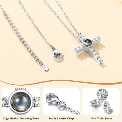  Personalized Projection Picture Cross Necklace with CZ for Women Details: High Quality Projecting Stone, Sturdy Lobster Clasp, 5A+CubicZircon