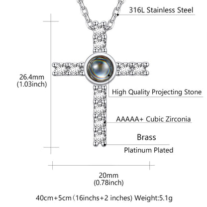 Personalized Projection Picture Cross Necklace with CZ for Women Details: Dimensions, Hypoallergenic, Lobster-Claw-Clasps