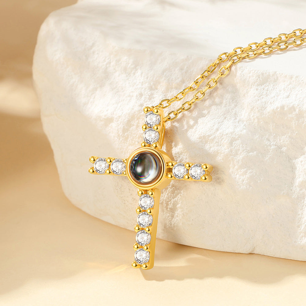  Personalized Projection Picture Cross Necklace with CZ for Women