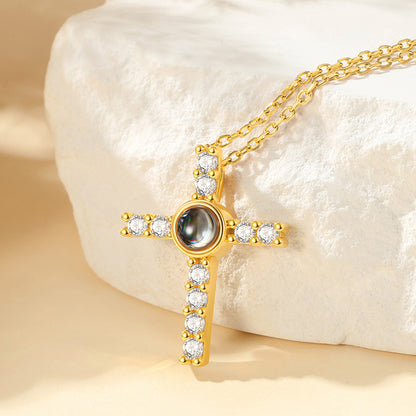  Personalized Projection Picture Cross Necklace with CZ for Women