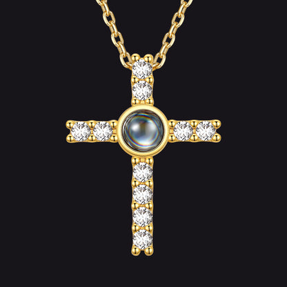 Gold Personalized Projection Picture Cross Necklace with CZ for Women