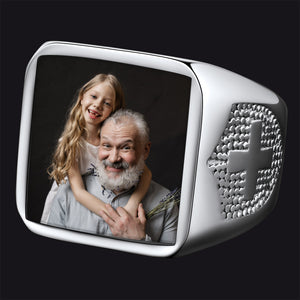 FaithHeart Custom Engraved Cross Signet Ring With Photo for Men FaithHeart