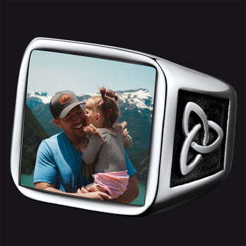 FaithHeart Custom Photo Engraved Ring Trinity Knot Signet Ring FaithHeart