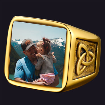 FaithHeart Custom Photo Engraved Ring Trinity Knot Signet Ring FaithHeart