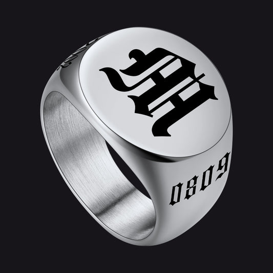 Custom Engraved Name Signet Ring for Menimg
