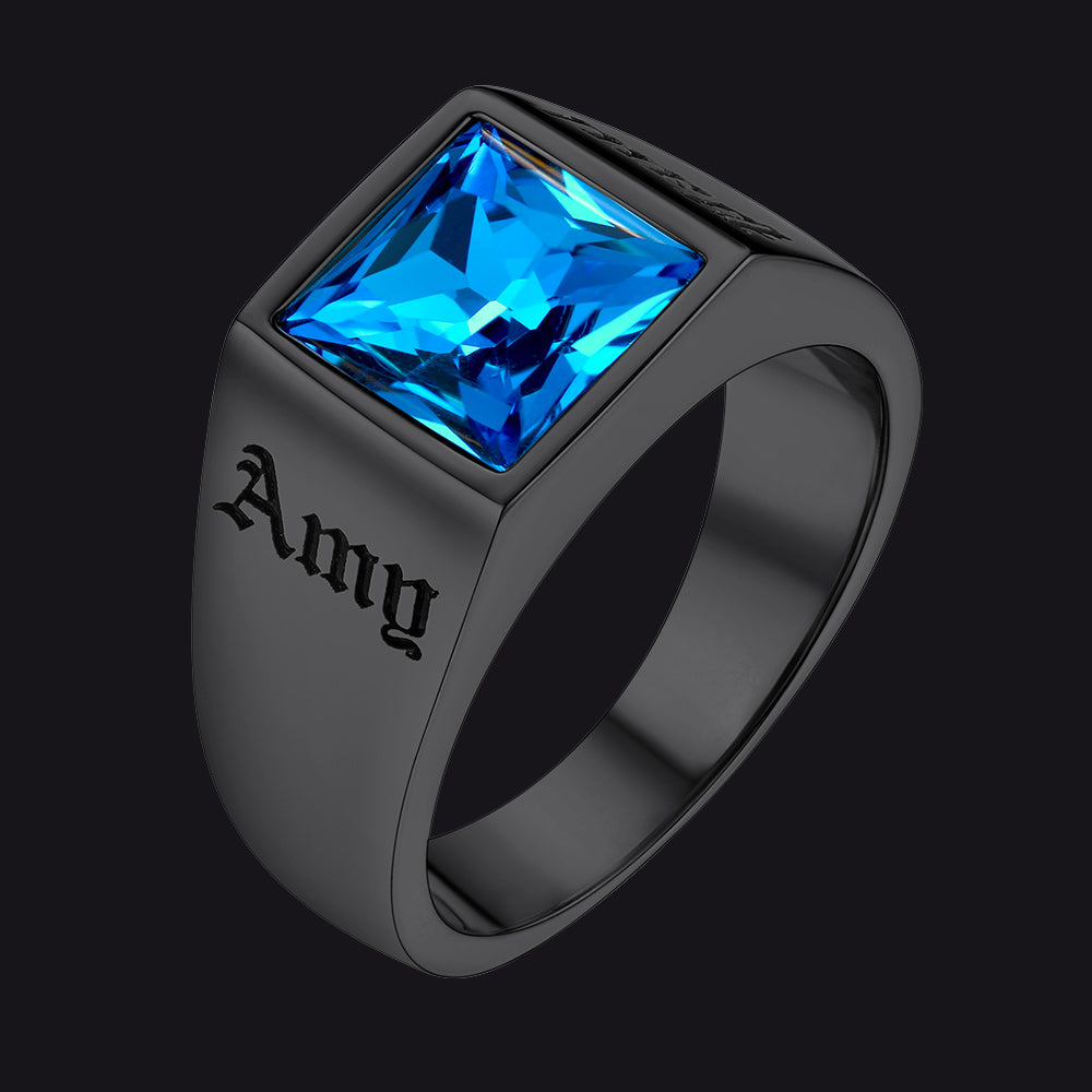 Custom Signet Ring with Blue Topaz For Men