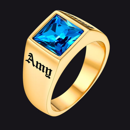 Custom Signet Ring with Blue Topaz For Men