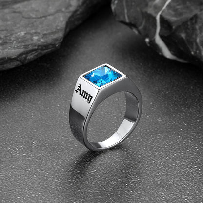 Custom Signet Ring with Blue Topaz For Men