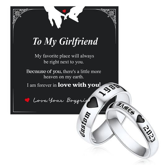 Engraved Name Couple Matching Promise Rings with Gift cardimg