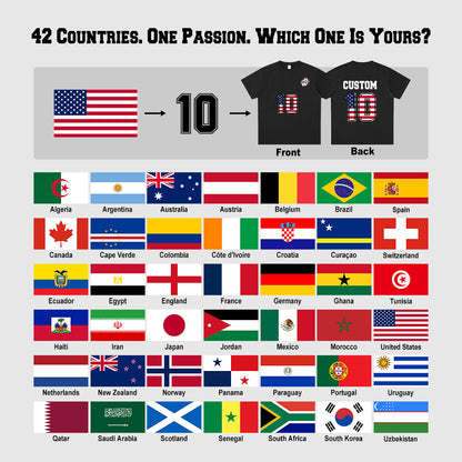 World Cup 2026 Custom National Flag Jersey Number Soccer T-Shirt for Men Sports Fan in Different nember and flag