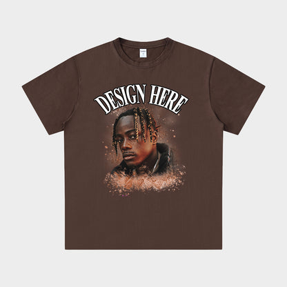 Brown t-shirt with a graphic of a person and 'Design Here' text on a white background