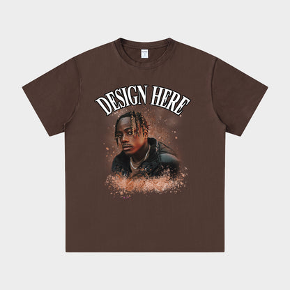 Brown t-shirt with a graphic of a person and 'Design Here' text on a white background