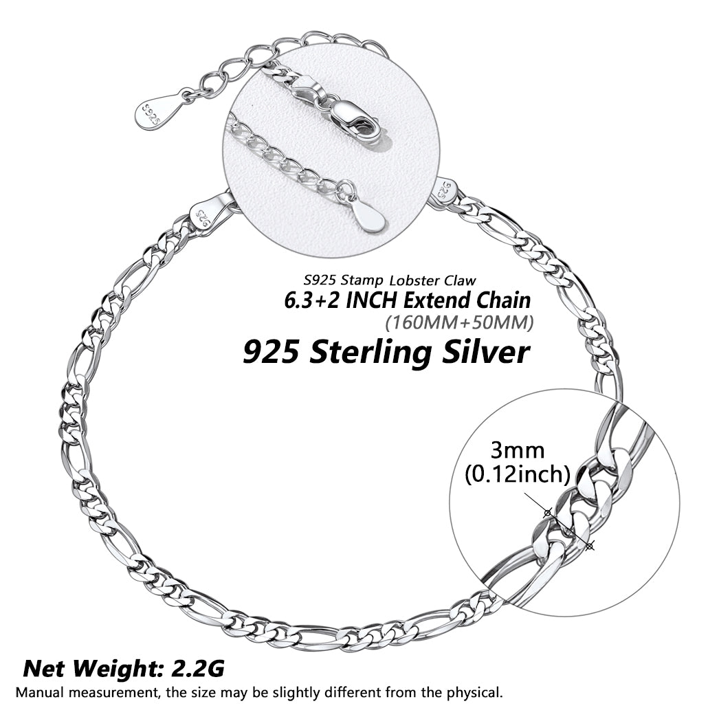 925 Sterling Silver bracelet with detailed specifications on a white background