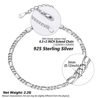 925 Sterling Silver bracelet with detailed specifications on a white background