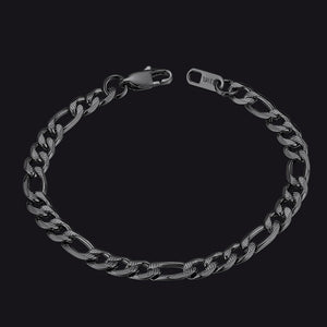 6MM / Black / 21CM Thick Figaro Link Bracelet for Men 6/7/9mm Width