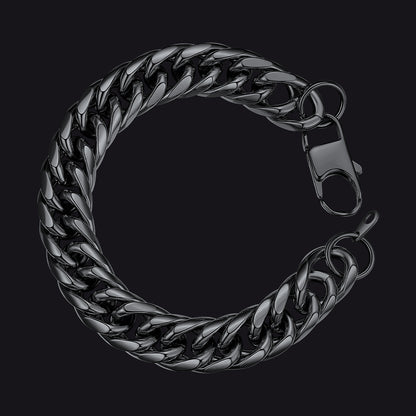 Black chain bracelet on a black background