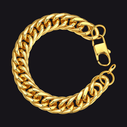 Gold chain bracelet on a black background
