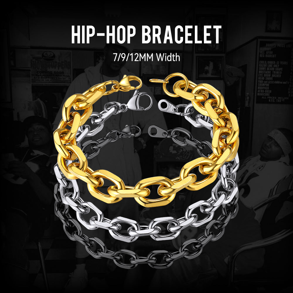 Cuban Chain Link Bracelet for Men Women 7mm/9mm/12mm Width