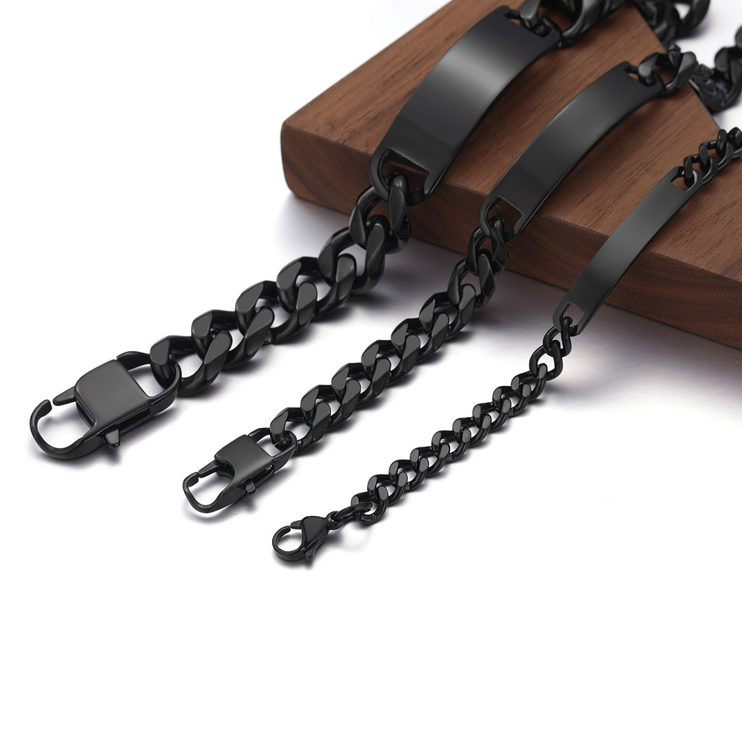 Customized Engraved ID Bar Cuban Chain Link Bracelet for Men