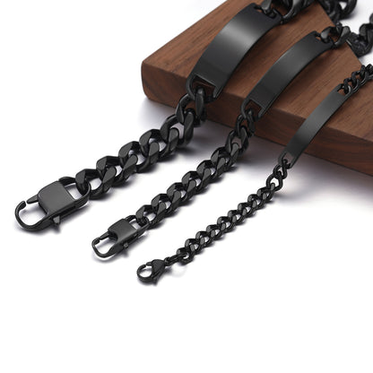 Customized Engraved ID Bar Cuban Chain Link Bracelet for Men