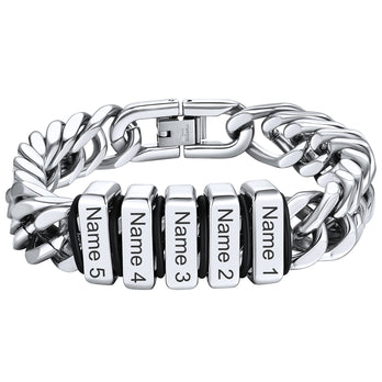 Engraved Family 5 Name Cuban Chain Bracelet With Name for Men