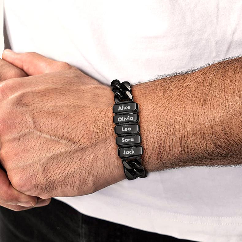 Customized Engraved Multiple Name Cuban Link Chain Bracelet for Men
