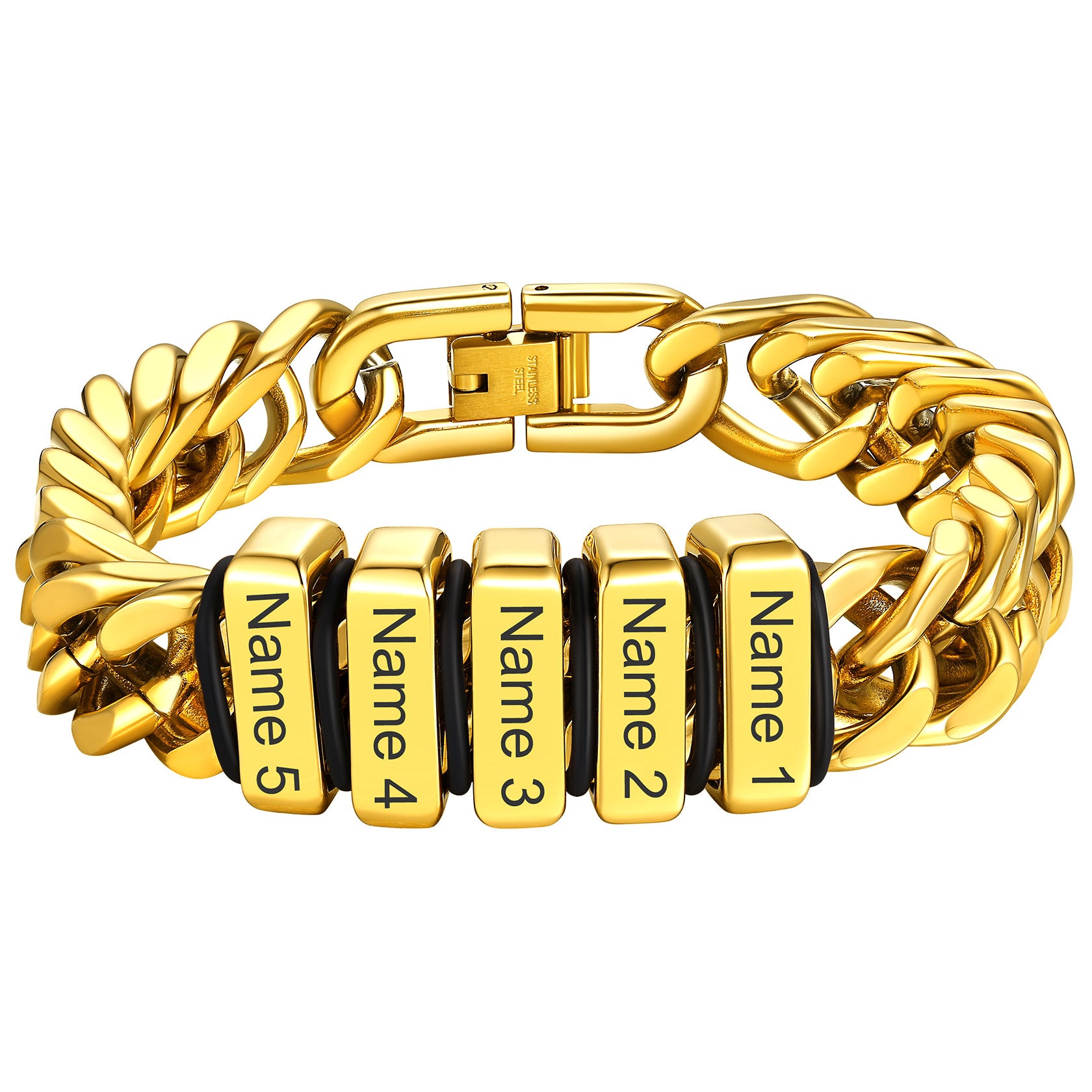 Engraved Family 5 Name Cuban Chain Bracelet With Name for Men