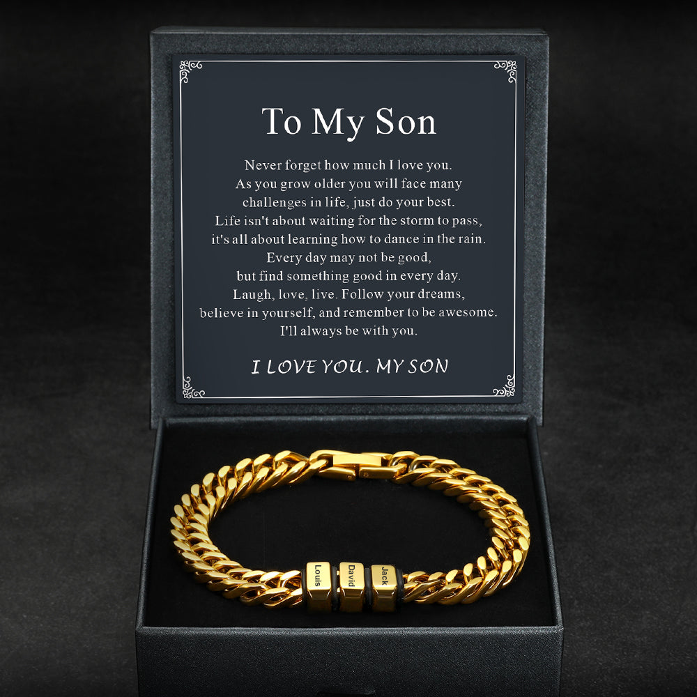 Customized Engraved Multiple Name Cuban Link Chain Bracelet