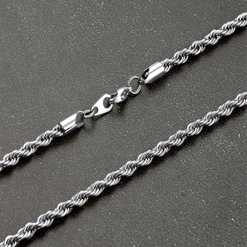 3mm twisted rope link stainless steel chain necklace set for men women
