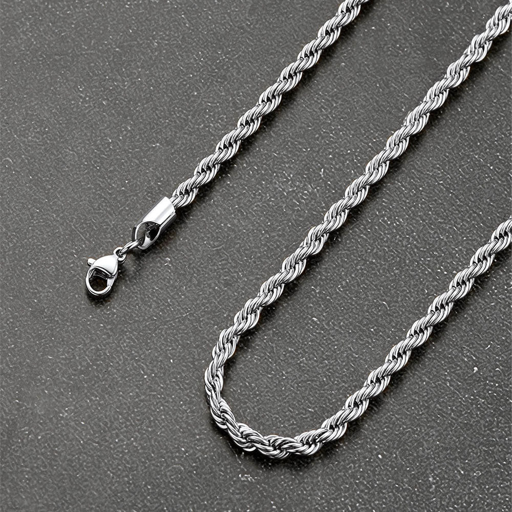 3mm twisted rope chain necklace with lobster clasp detail