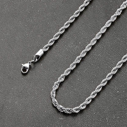 3mm twisted rope chain necklace with lobster clasp detail